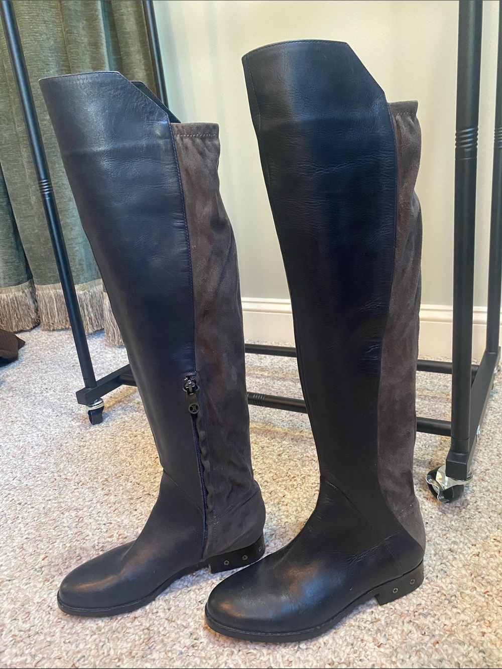 Carolina Espinosa Over-the-Knee Two-Tone Leather & Suede Boots - Black/Grey